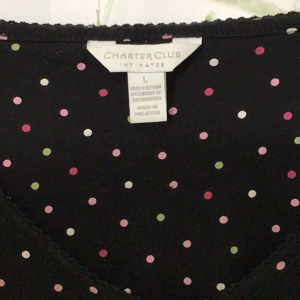 Cute Charter Club Intimates Long Sleeve Sleep Shirt.  Large.  100% Cotton. Black